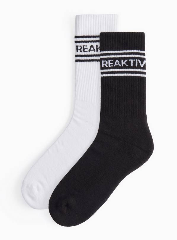 REAKTIV Black & White Ankle Socks 2 Pack 6-8.5